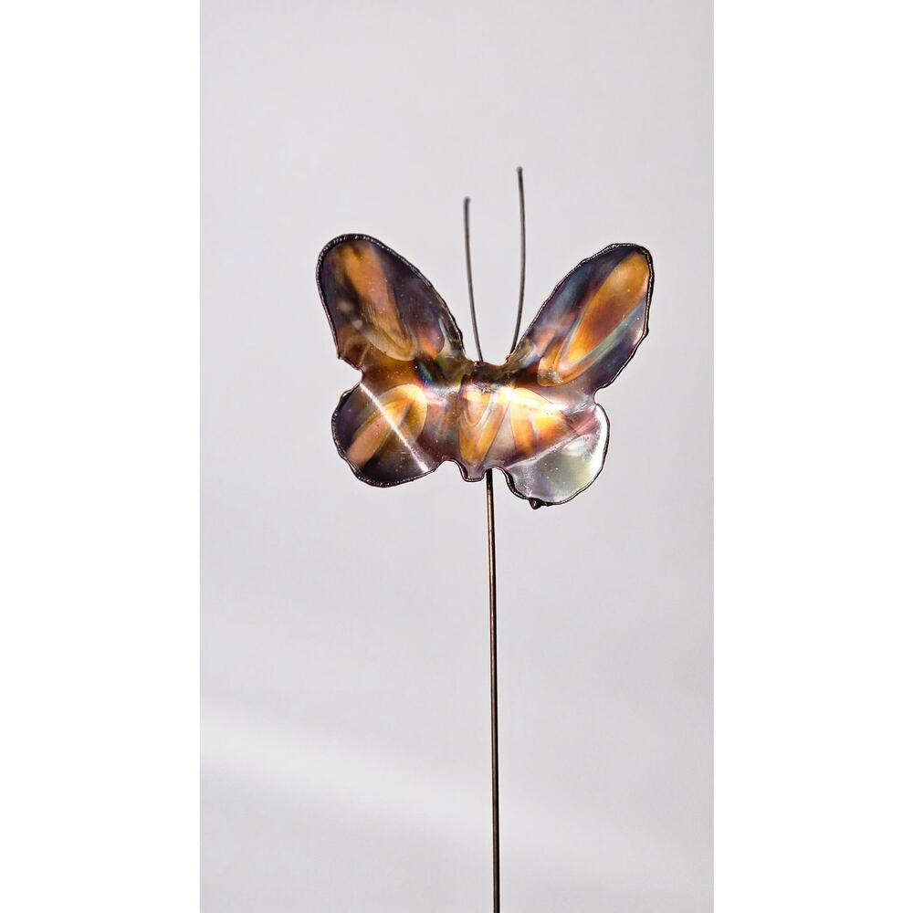 Flame Treated Copper Butterfly Plant Pick 1970s Mid Century Modern